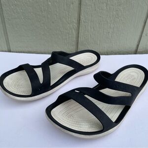 CROCS Swiftwater Slide Sandals Womens Size 11 Black Strappy SlipOn Casual‎ Comfy